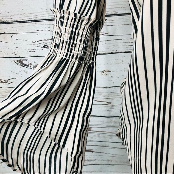 Halston Heritage Smocked Detail Bell Sleeve Striped Button Up Blouse Top XS - Picture 7 of 14